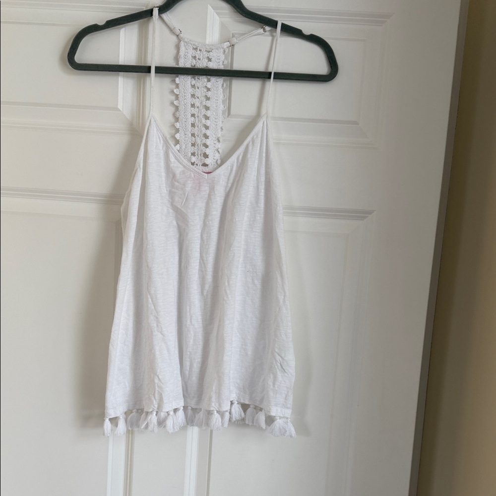Lilly Pulitzer White Crochet-Back Tassel-Cuff Camisole
